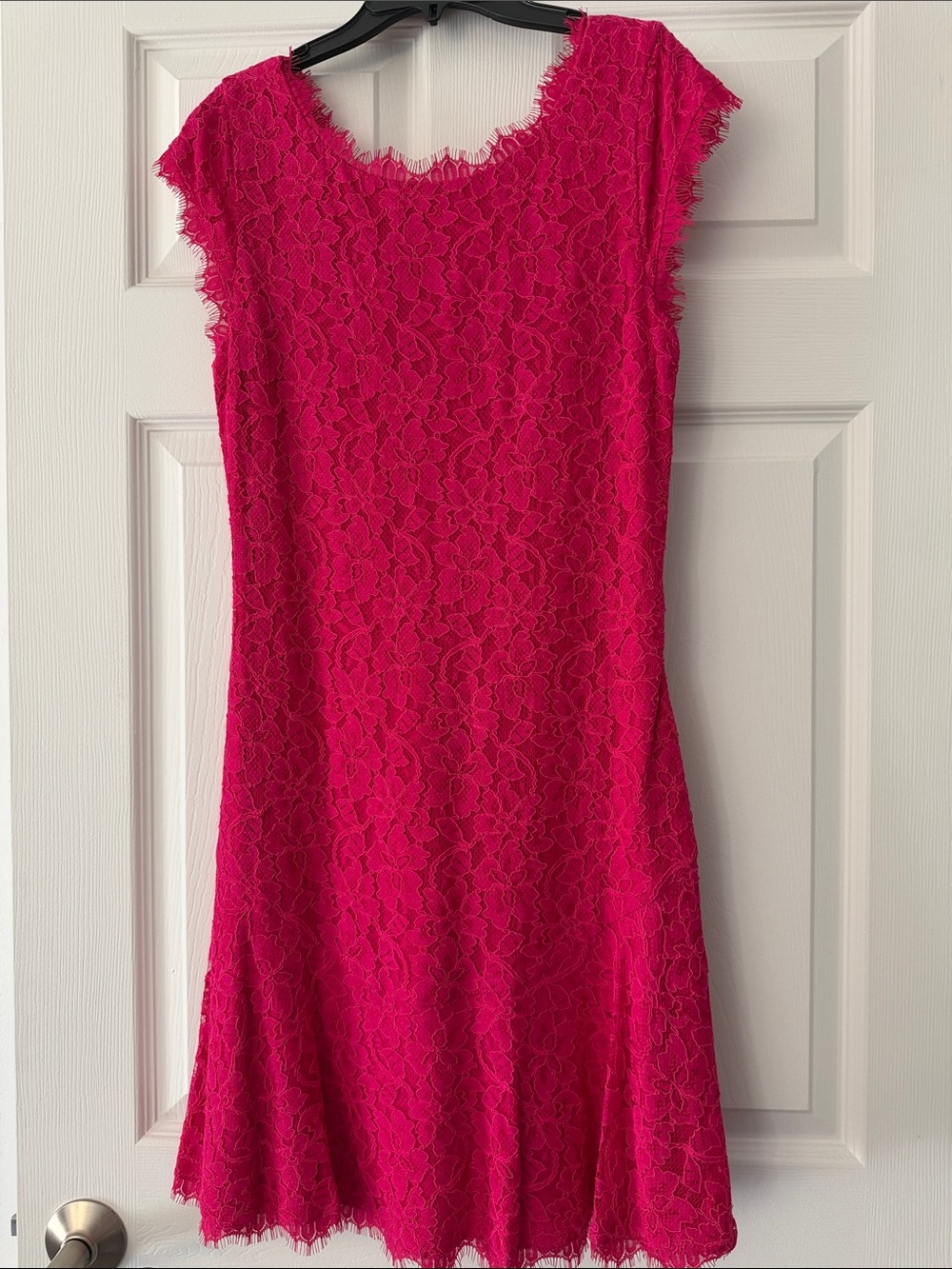 Diane Von Furstenberg Fuchsia Pink Lace Cap-Sleeve Mini Dress